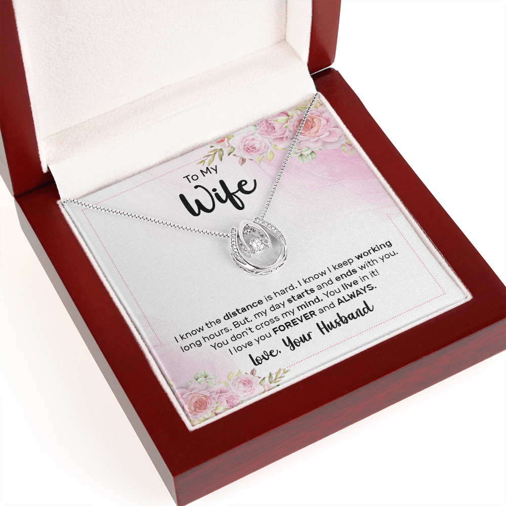 To My Wife The Distance Lucky Horseshoe Necklace Message Card 14k w CZ Crystals-Express Your Love Gifts