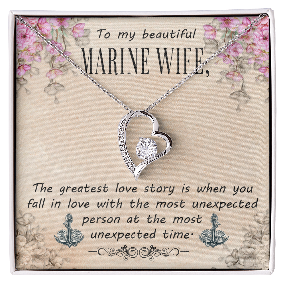 To My Wife The Greatest Love Story Marine Wife Forever Necklace w Message Card-Express Your Love Gifts