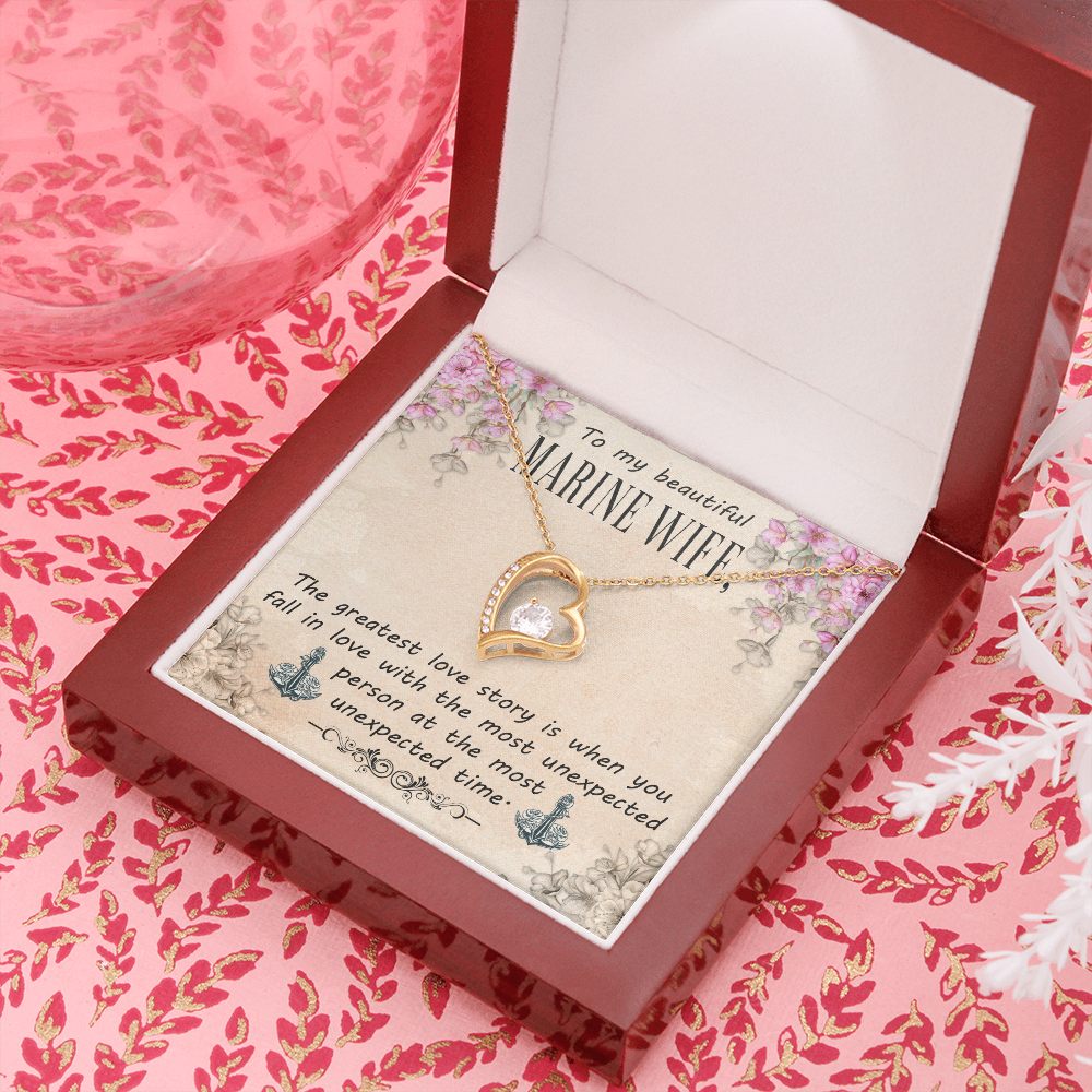 To My Wife The Greatest Love Story Marine Wife Forever Necklace w Message Card-Express Your Love Gifts