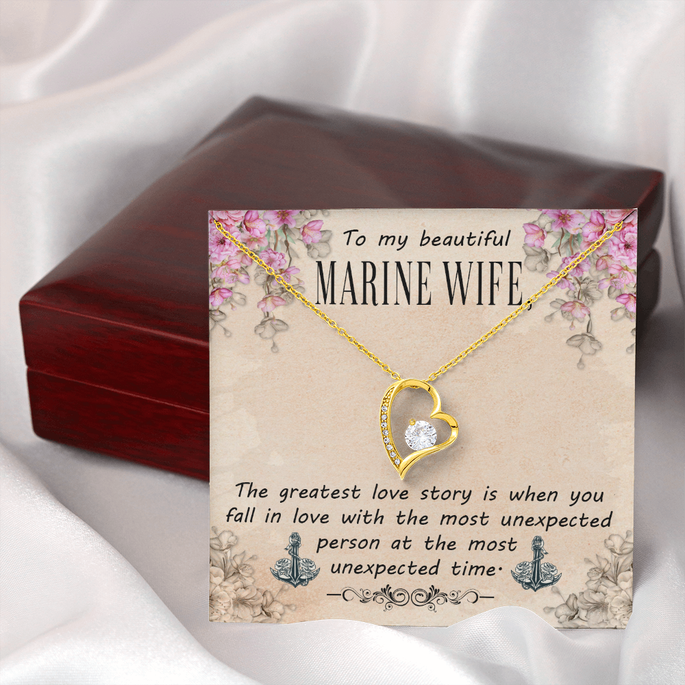 To My Wife The Greatest Love Story Marine Wife Forever Necklace w Message Card-Express Your Love Gifts