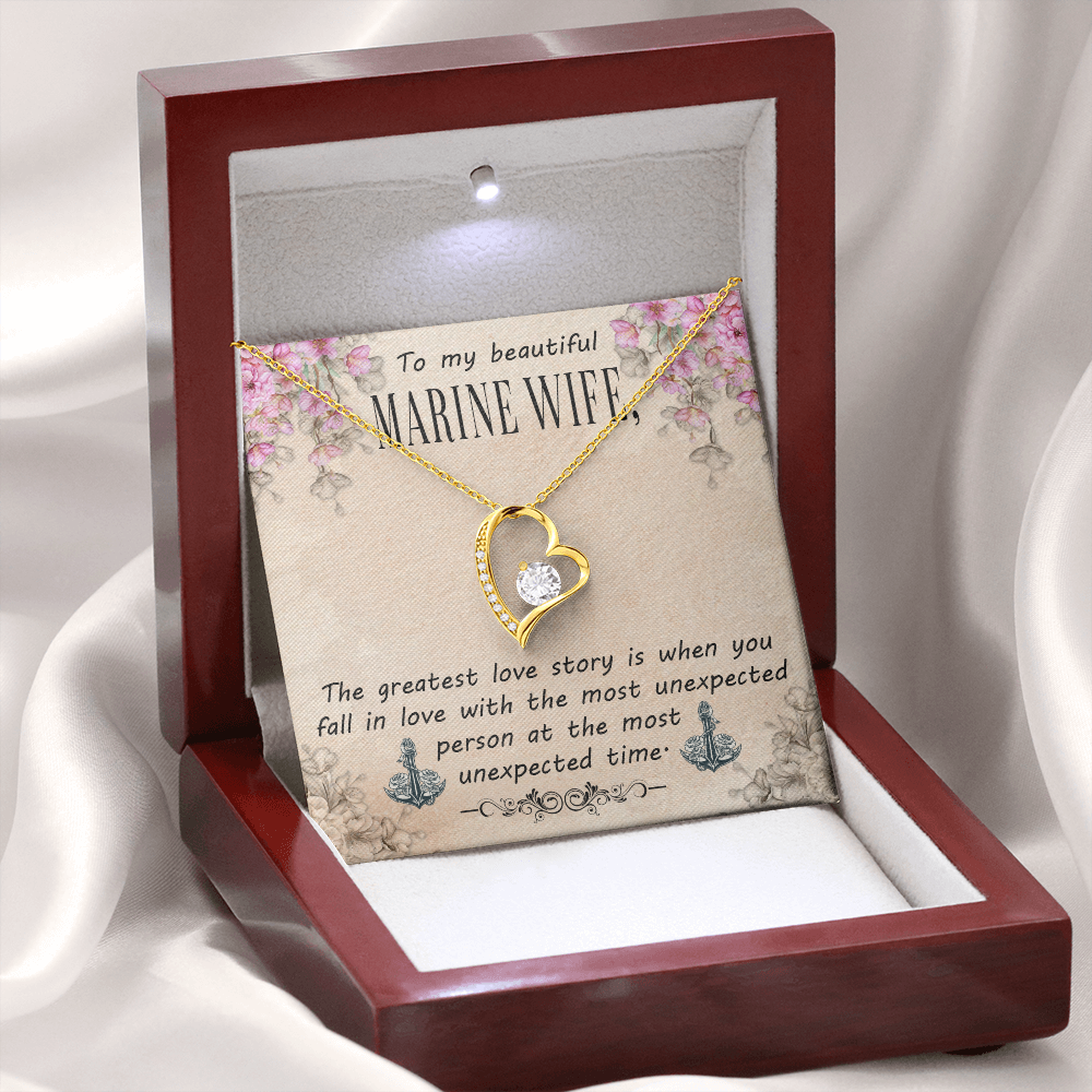 To My Wife The Greatest Love Story Marine Wife Forever Necklace w Message Card-Express Your Love Gifts