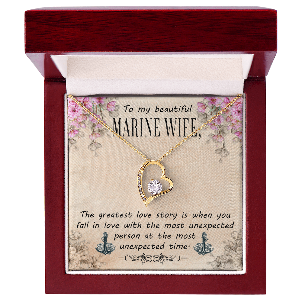 To My Wife The Greatest Love Story Marine Wife Forever Necklace w Message Card-Express Your Love Gifts