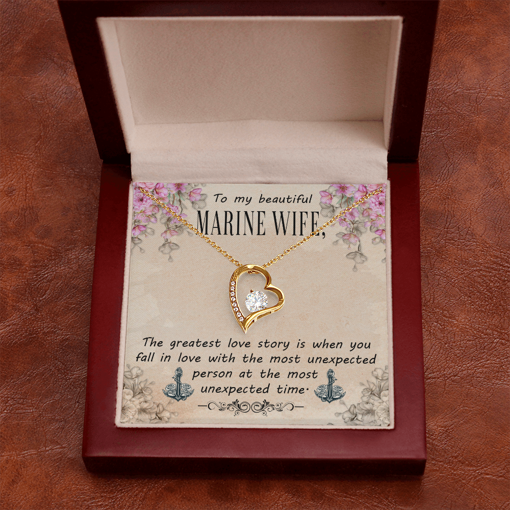 To My Wife The Greatest Love Story Marine Wife Forever Necklace w Message Card-Express Your Love Gifts