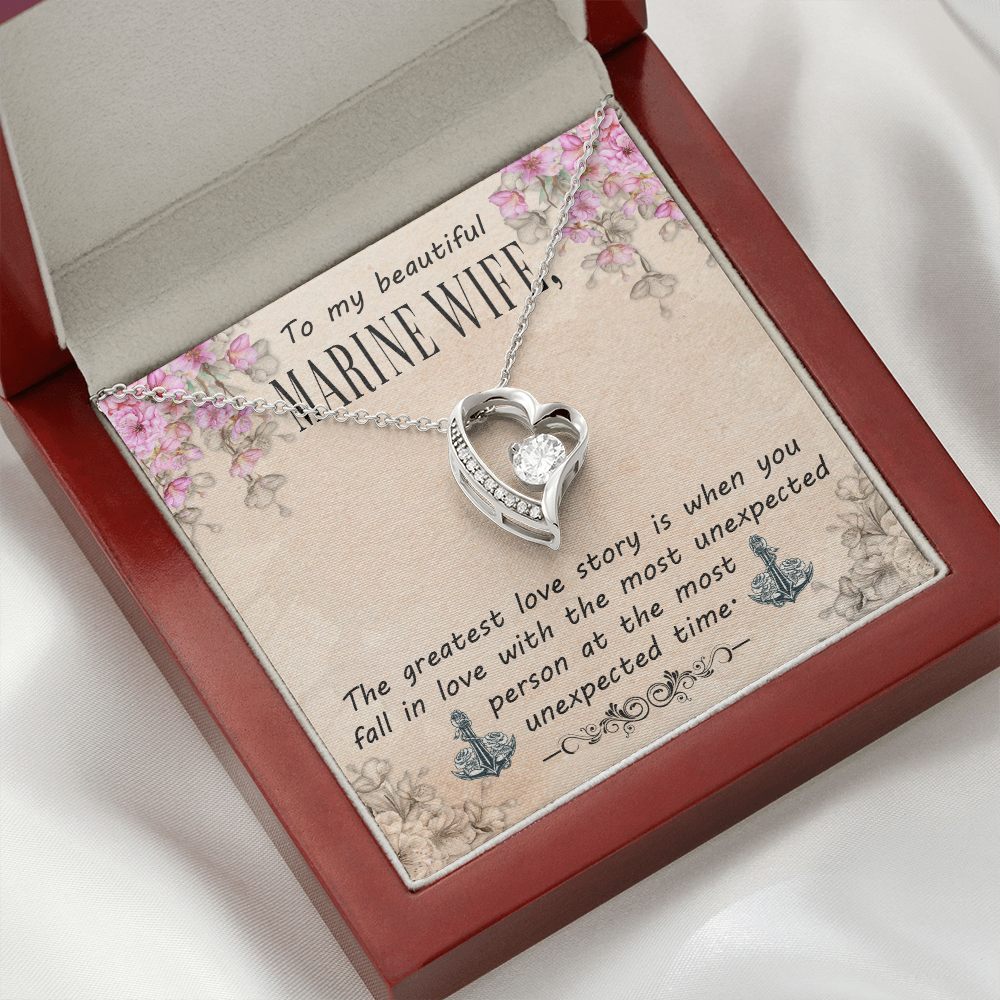 To My Wife The Greatest Love Story Marine Wife Forever Necklace w Message Card-Express Your Love Gifts