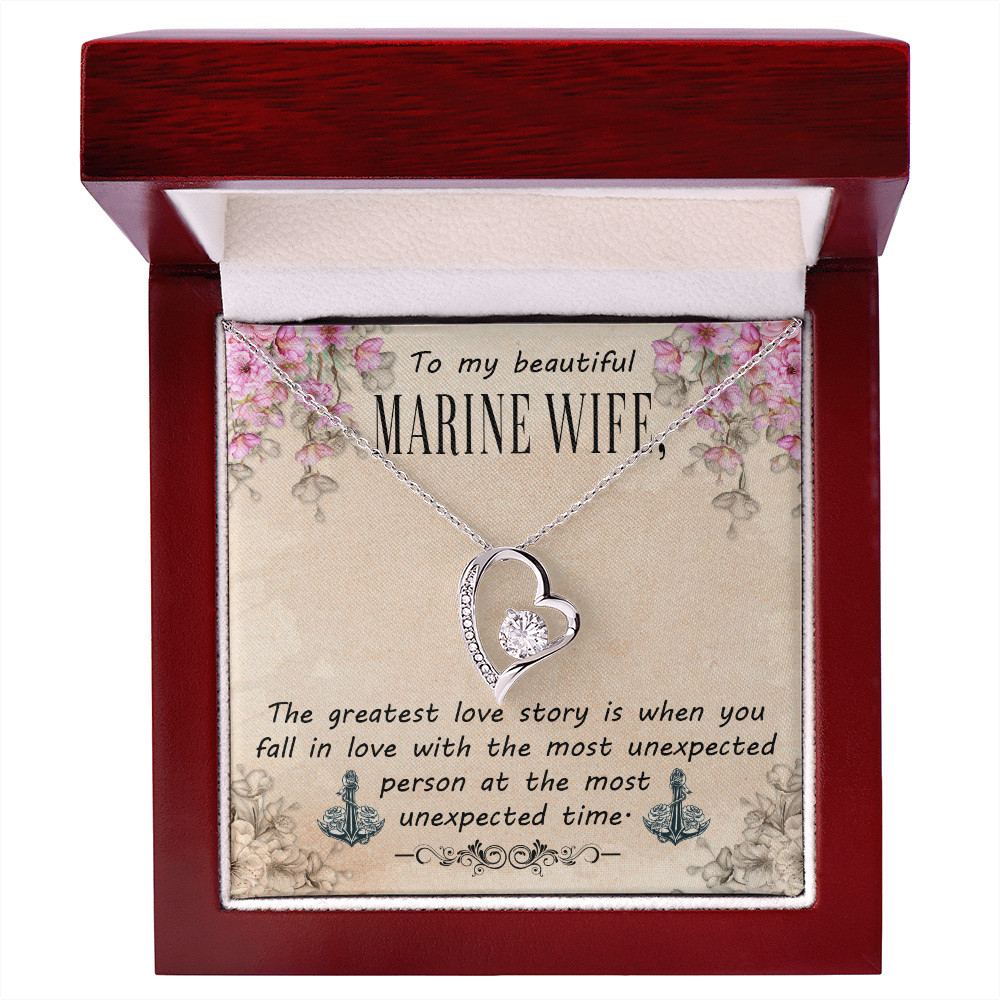 To My Wife The Greatest Love Story Marine Wife Forever Necklace w Message Card-Express Your Love Gifts