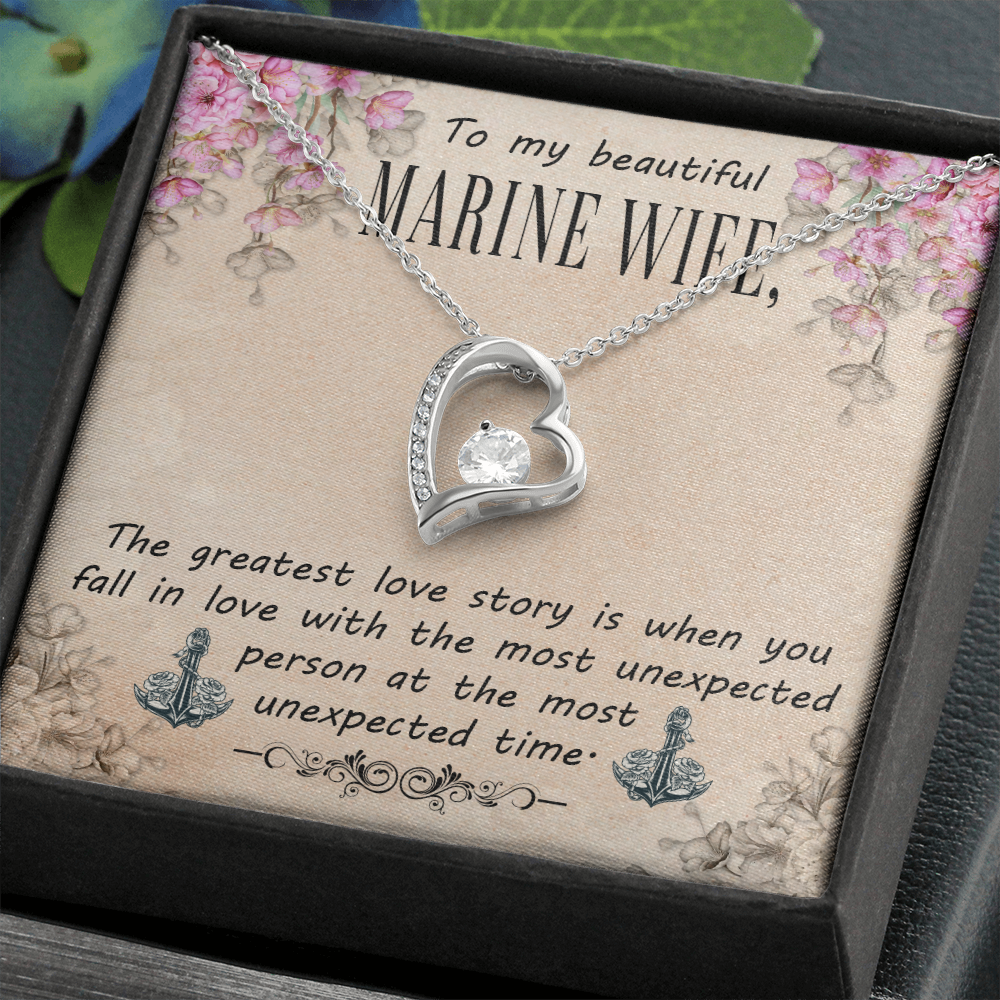 To My Wife The Greatest Love Story Marine Wife Forever Necklace w Message Card-Express Your Love Gifts