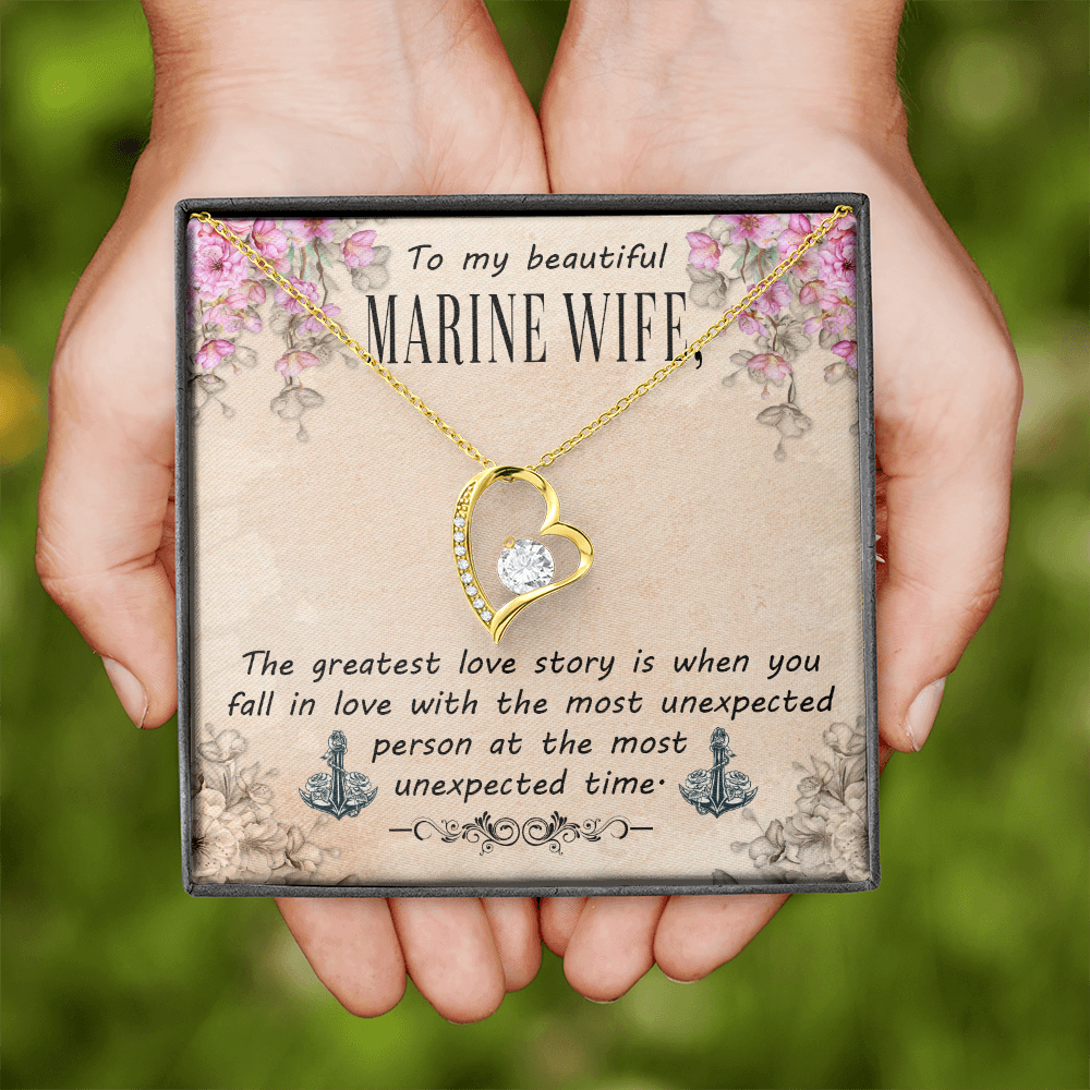 To My Wife The Greatest Love Story Marine Wife Forever Necklace w Message Card-Express Your Love Gifts