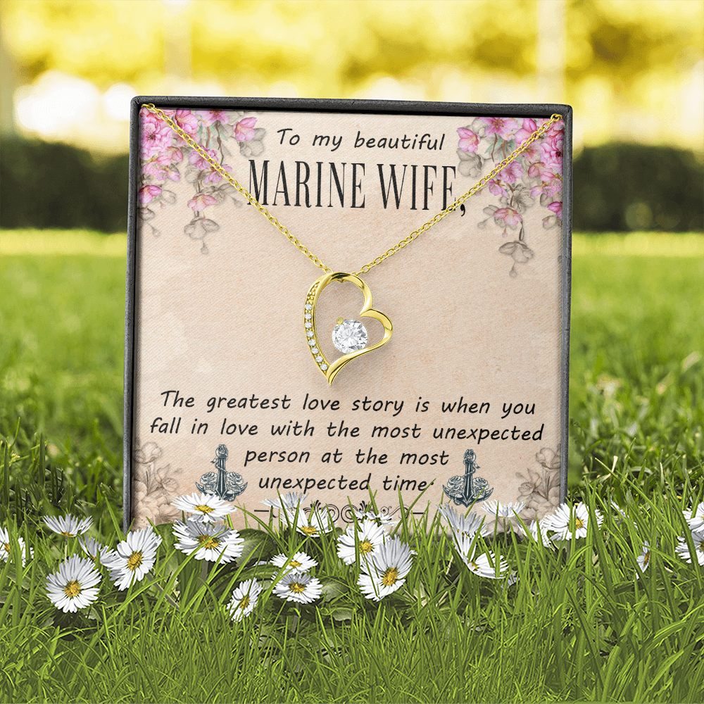 To My Wife The Greatest Love Story Marine Wife Forever Necklace w Message Card-Express Your Love Gifts