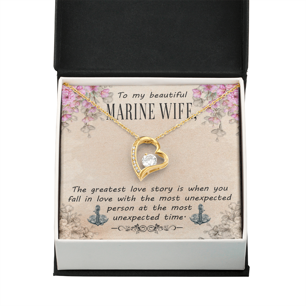 To My Wife The Greatest Love Story Marine Wife Forever Necklace w Message Card-Express Your Love Gifts