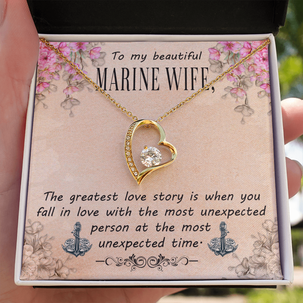 To My Wife The Greatest Love Story Marine Wife Forever Necklace w Message Card-Express Your Love Gifts