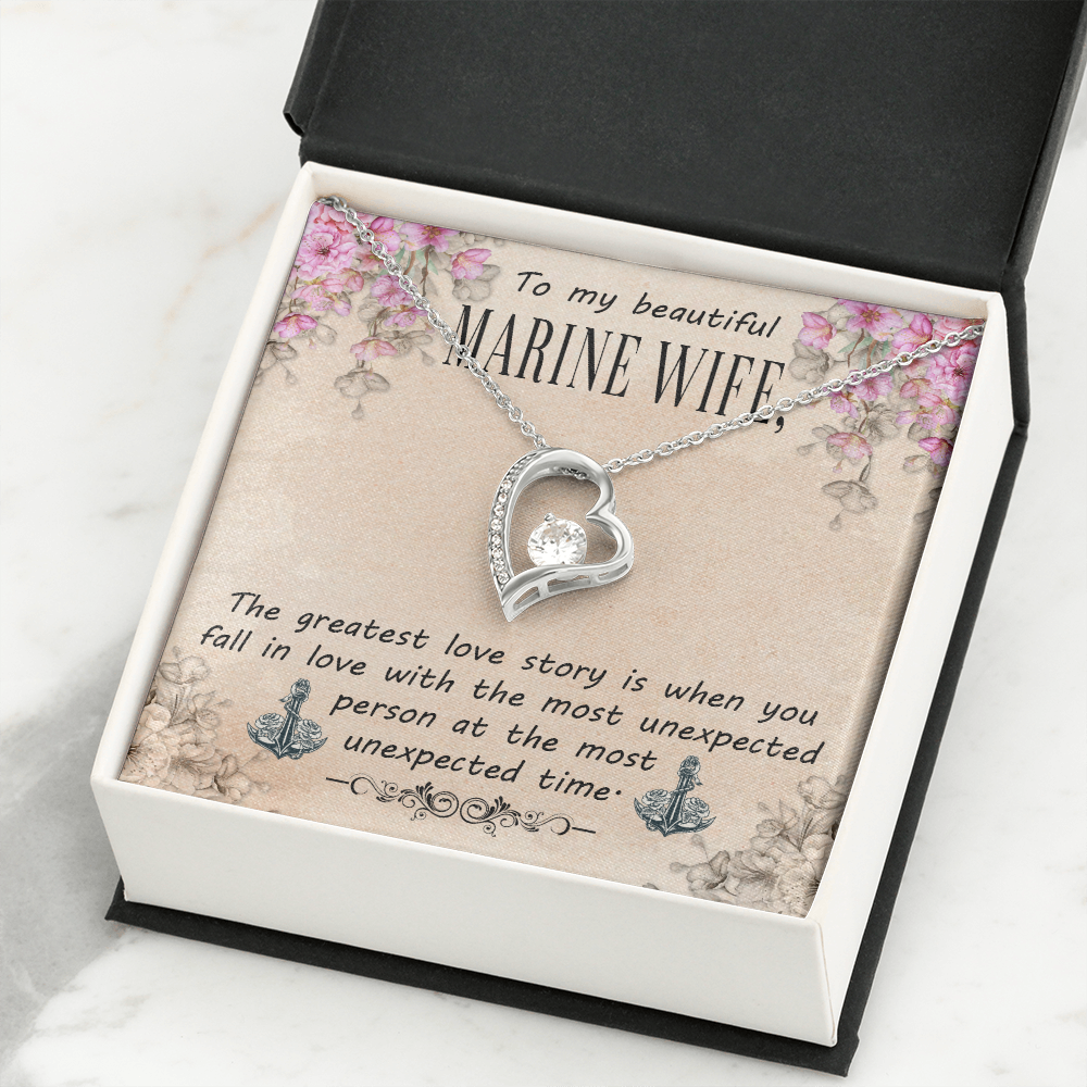 To My Wife The Greatest Love Story Marine Wife Forever Necklace w Message Card-Express Your Love Gifts