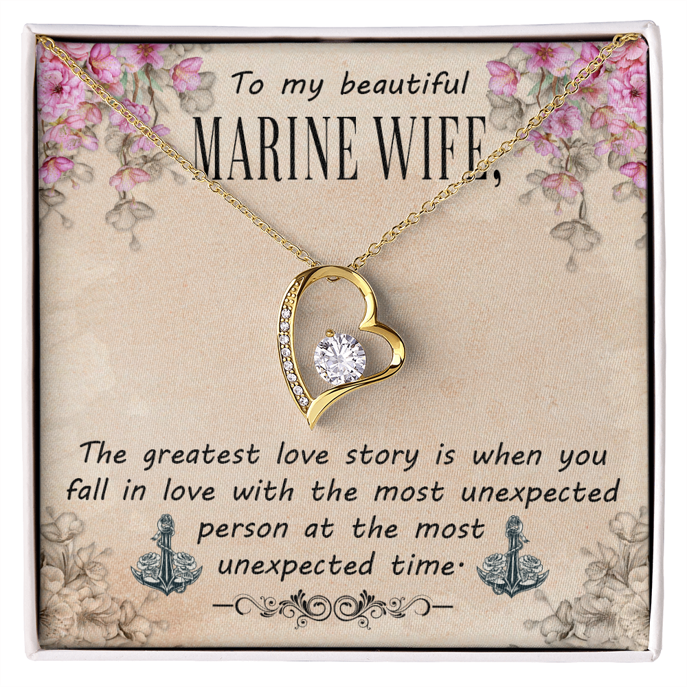 To My Wife The Greatest Love Story Marine Wife Forever Necklace w Message Card-Express Your Love Gifts