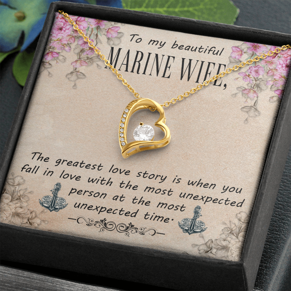 To My Wife The Greatest Love Story Marine Wife Forever Necklace w Message Card-Express Your Love Gifts