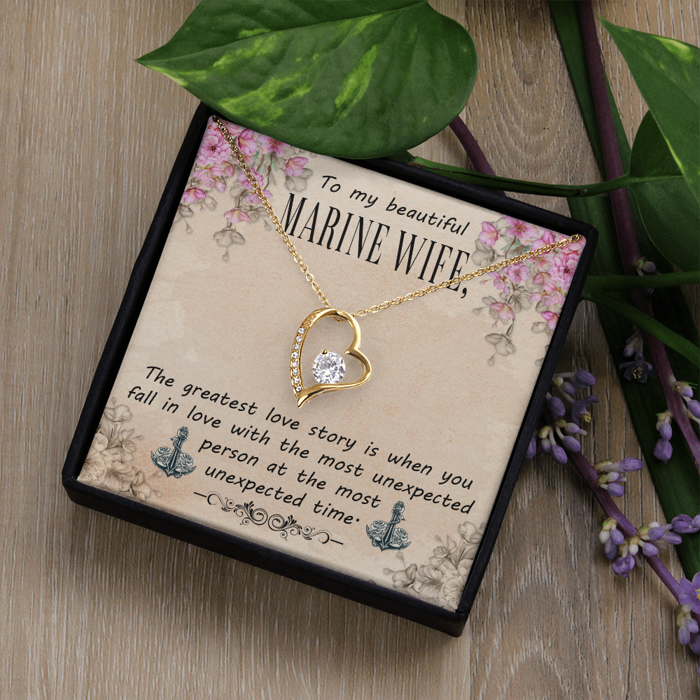 To My Wife The Greatest Love Story Marine Wife Forever Necklace w Message Card-Express Your Love Gifts