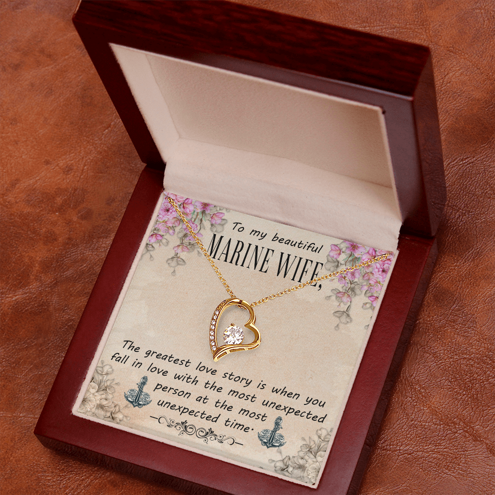 To My Wife The Greatest Love Story Marine Wife Forever Necklace w Message Card-Express Your Love Gifts