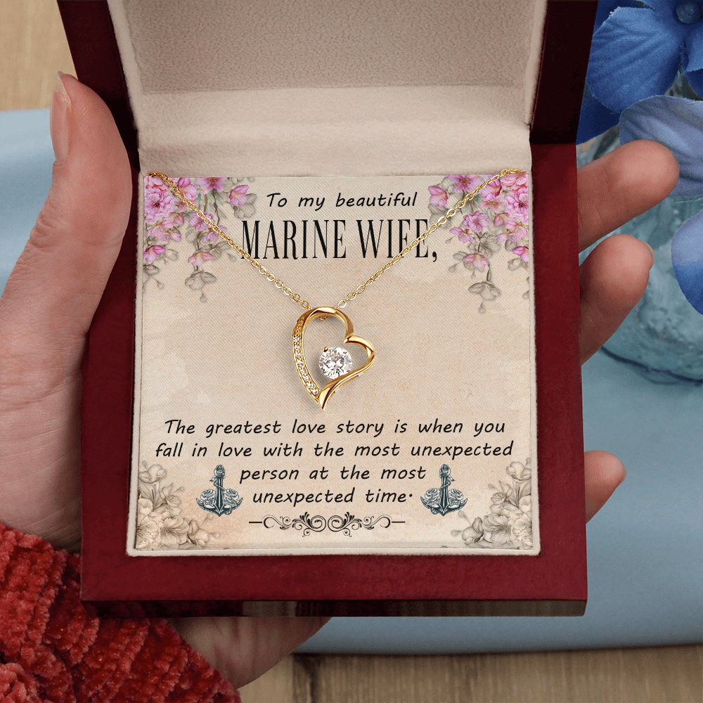 To My Wife The Greatest Love Story Marine Wife Forever Necklace w Message Card-Express Your Love Gifts