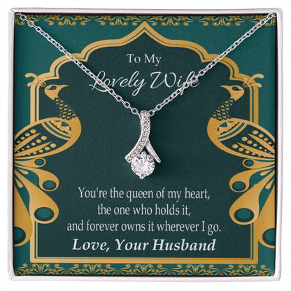 To My Wife To My Lovely Wife Alluring Ribbon Necklace Message Card-Express Your Love Gifts