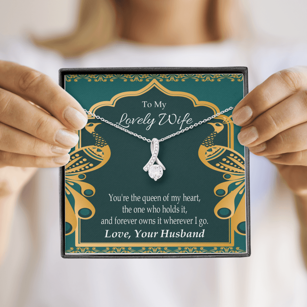 To My Wife To My Lovely Wife Alluring Ribbon Necklace Message Card-Express Your Love Gifts