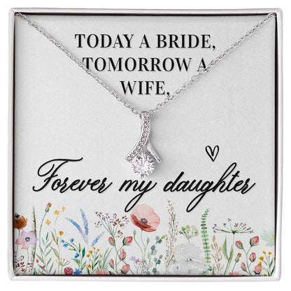 To My Wife Today a Bride Alluring Ribbon Necklace Message Card-Express Your Love Gifts