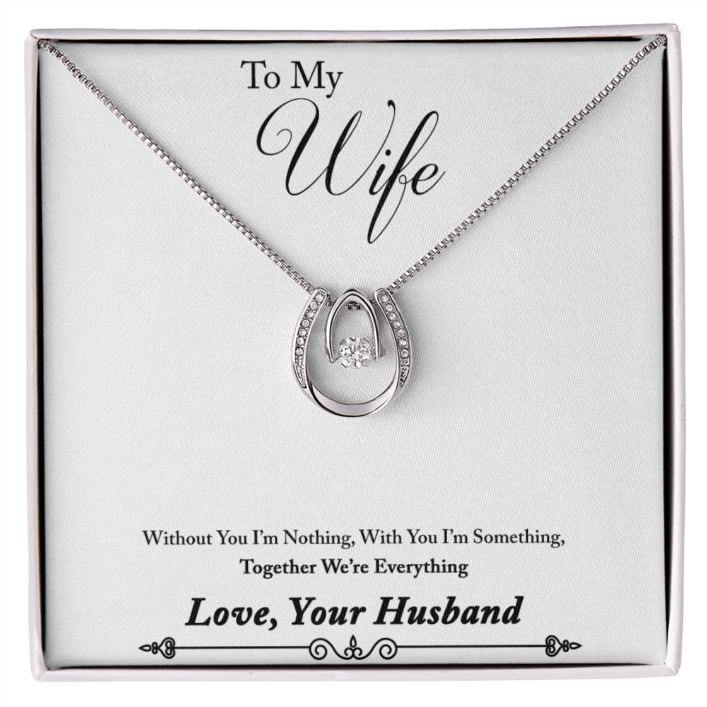 To My Wife Together Lucky Horseshoe Necklace Message Card 14k w CZ Crystals-Express Your Love Gifts