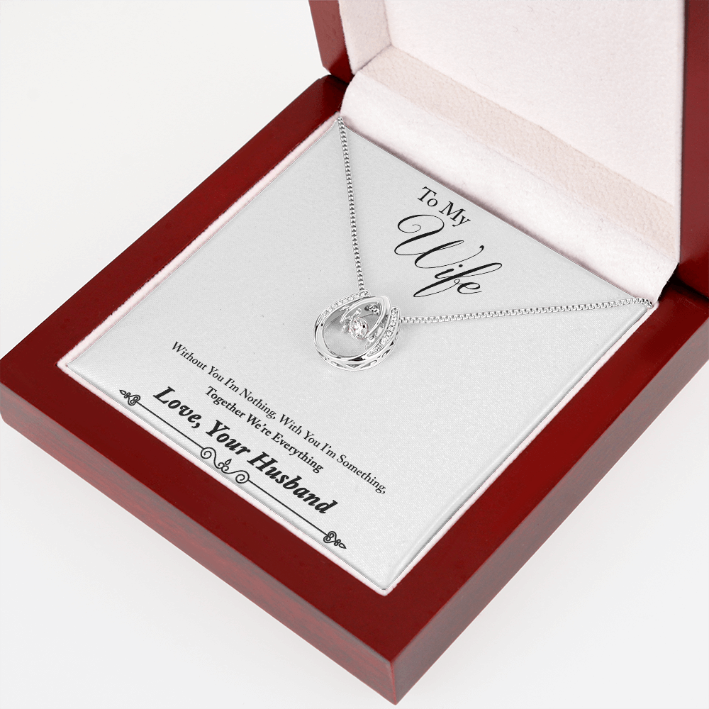 To My Wife Together Lucky Horseshoe Necklace Message Card 14k w CZ Crystals-Express Your Love Gifts