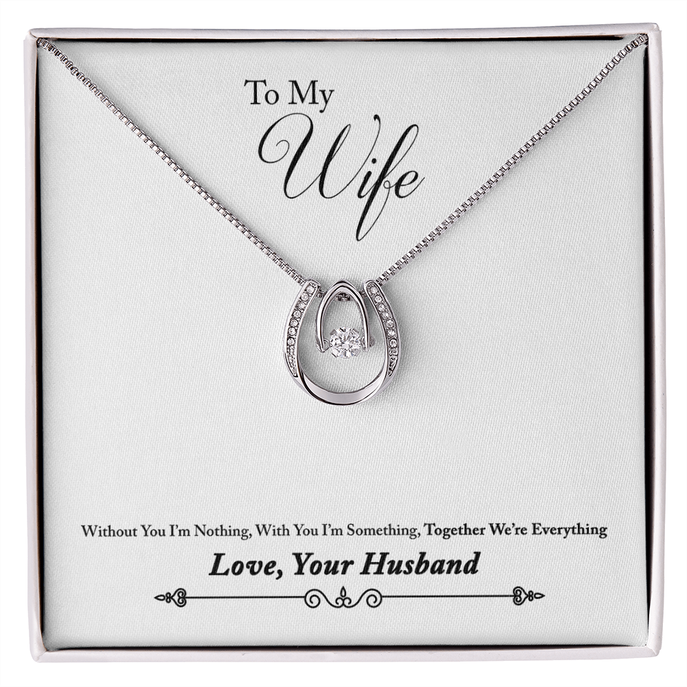 To My Wife Together We're Everything Lucky Horseshoe Necklace Message Card 14k w CZ Crystals-Express Your Love Gifts