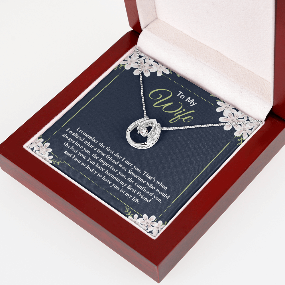 To My Wife True Friend Lucky Horseshoe Necklace Message Card 14k w CZ Crystals-Express Your Love Gifts