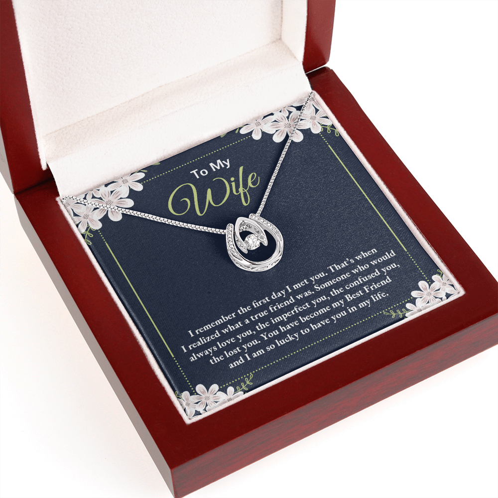 To My Wife True Friend Lucky Horseshoe Necklace Message Card 14k w CZ Crystals-Express Your Love Gifts