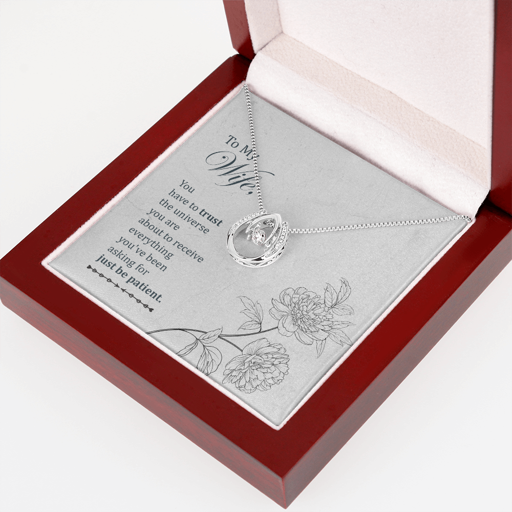 To My Wife Trust the Universe Lucky Horseshoe Necklace Message Card 14k w CZ Crystals-Express Your Love Gifts