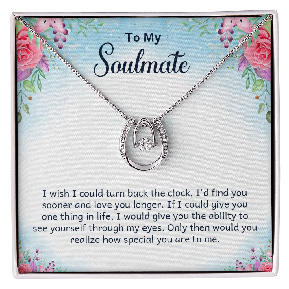 To My Wife Turn Back Lucky Horseshoe Necklace Message Card 14k w CZ Crystals-Express Your Love Gifts