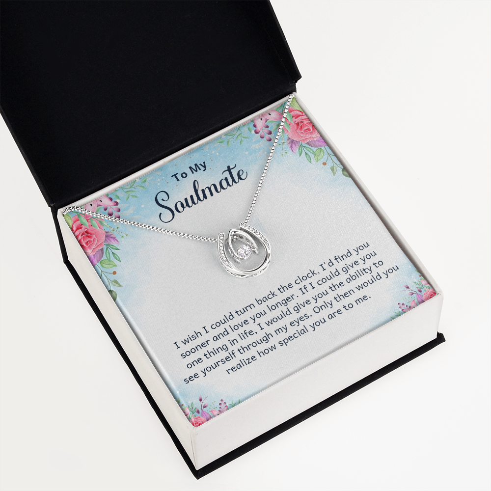 To My Wife Turn Back Lucky Horseshoe Necklace Message Card 14k w CZ Crystals-Express Your Love Gifts