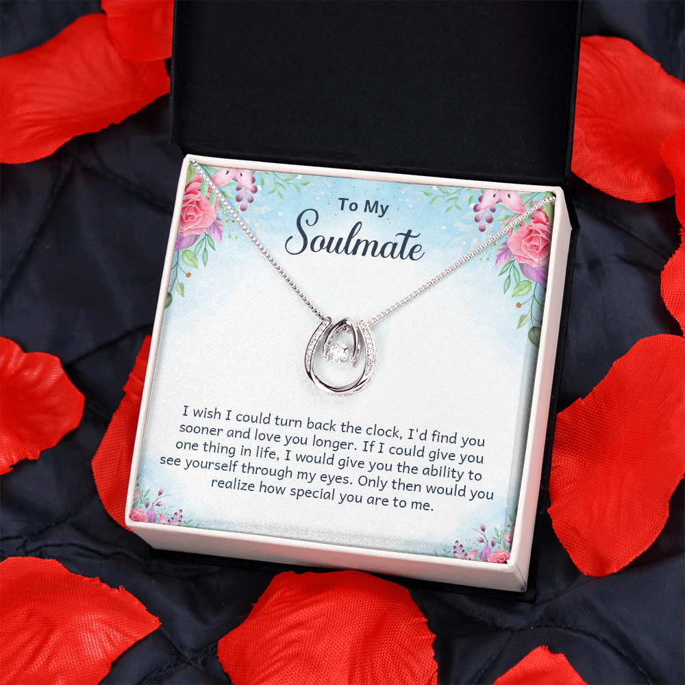 To My Wife Turn Back Lucky Horseshoe Necklace Message Card 14k w CZ Crystals-Express Your Love Gifts