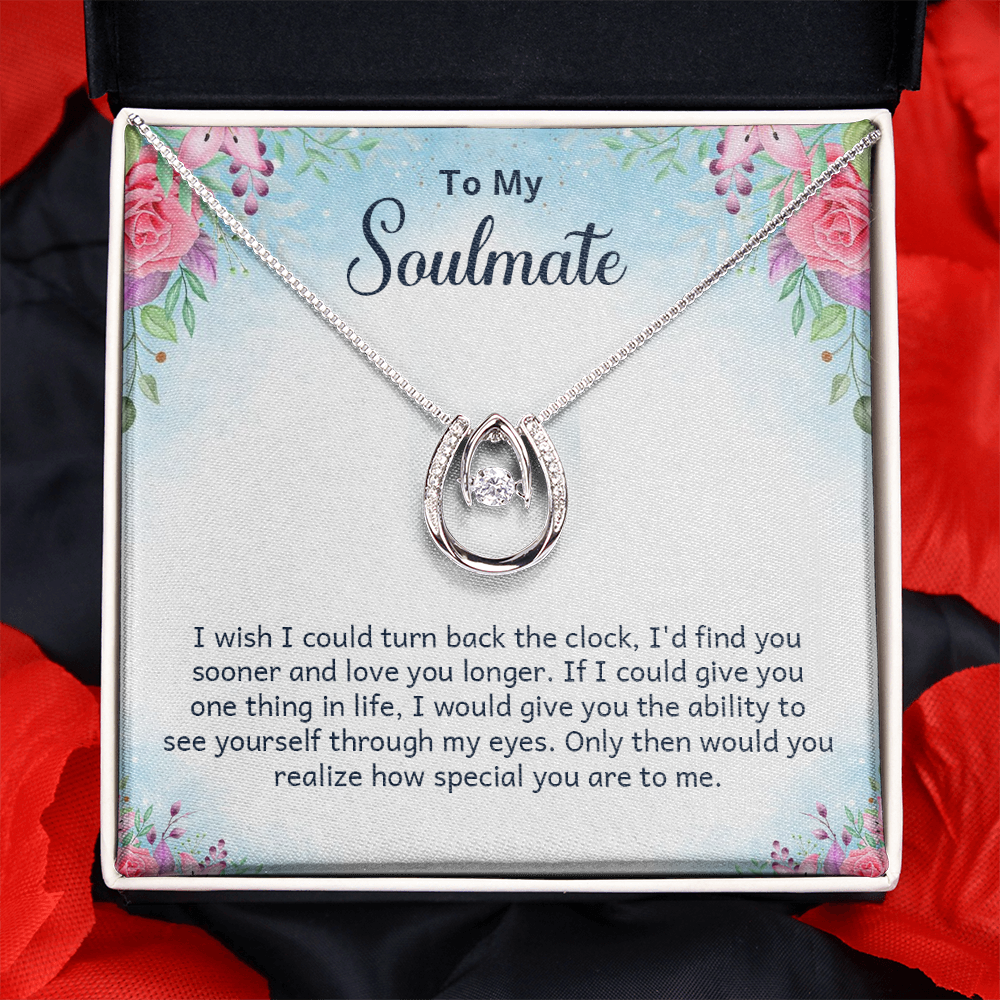 To My Wife Turn Back Lucky Horseshoe Necklace Message Card 14k w CZ Crystals-Express Your Love Gifts