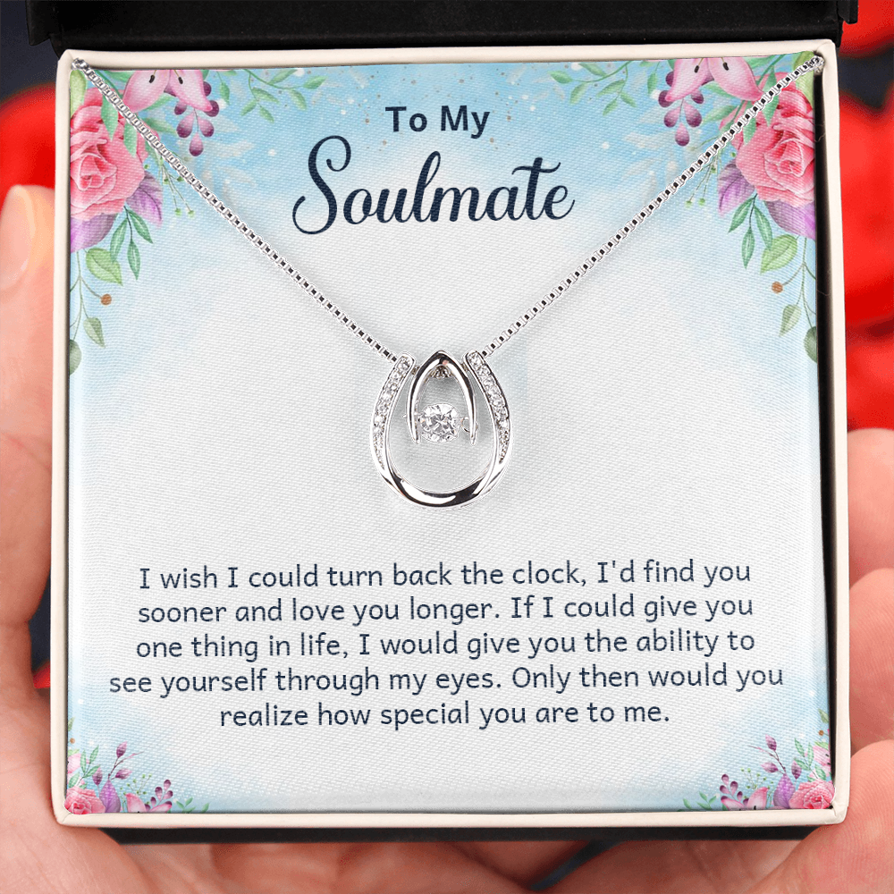 To My Wife Turn Back Lucky Horseshoe Necklace Message Card 14k w CZ Crystals-Express Your Love Gifts