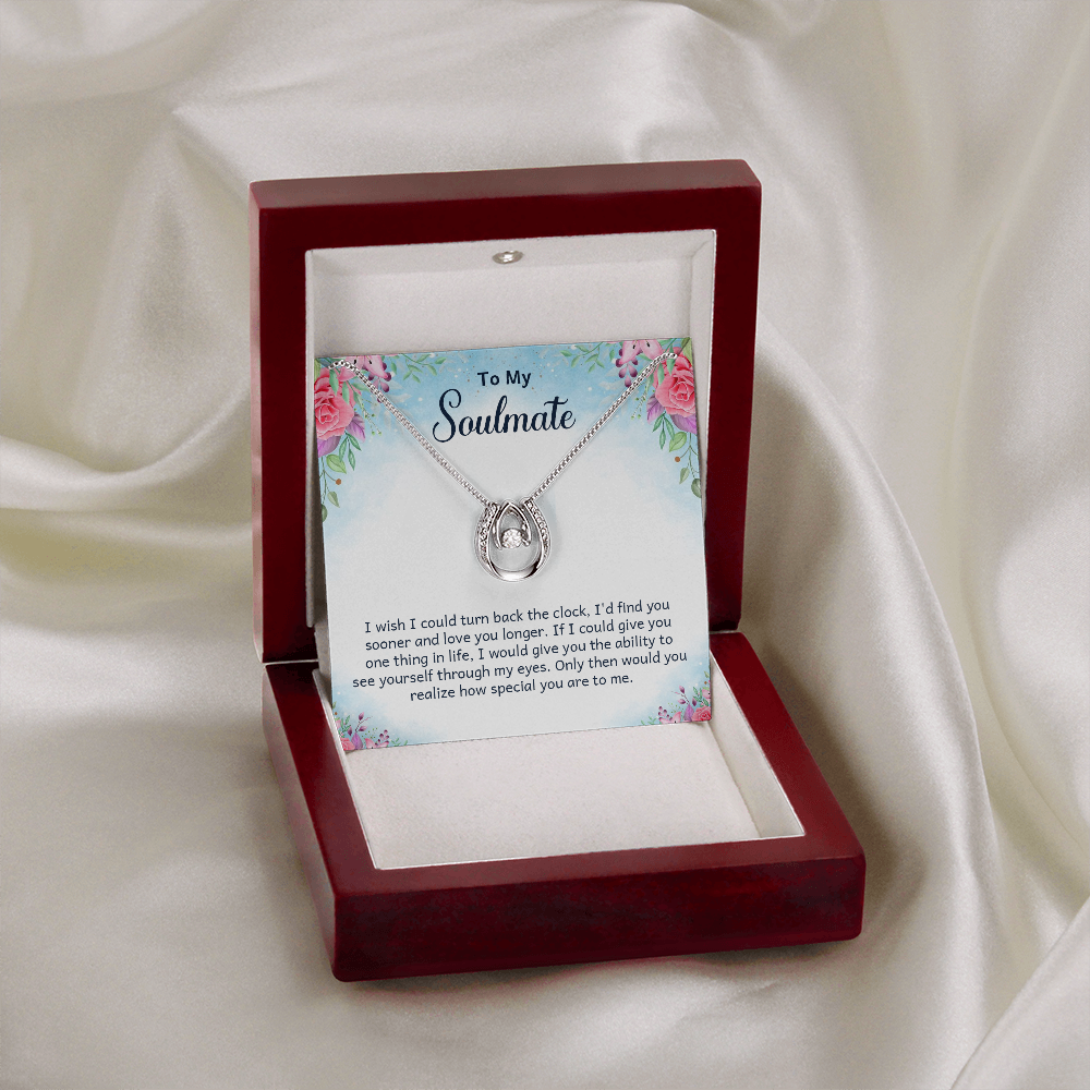 To My Wife Turn Back Lucky Horseshoe Necklace Message Card 14k w CZ Crystals-Express Your Love Gifts