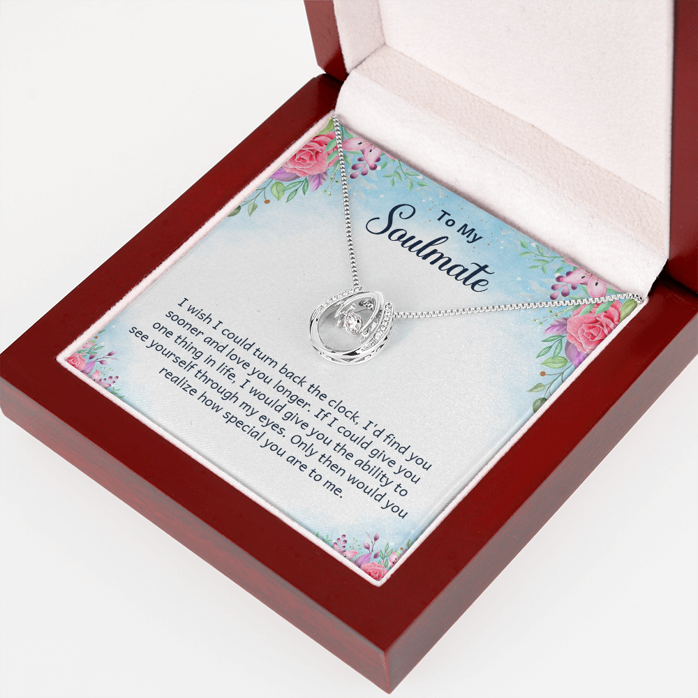 To My Wife Turn Back Lucky Horseshoe Necklace Message Card 14k w CZ Crystals-Express Your Love Gifts