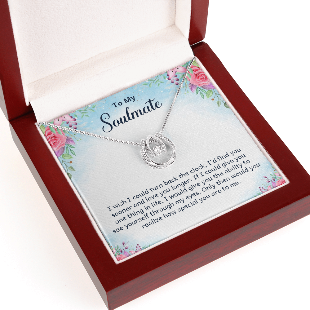 To My Wife Turn Back Lucky Horseshoe Necklace Message Card 14k w CZ Crystals-Express Your Love Gifts