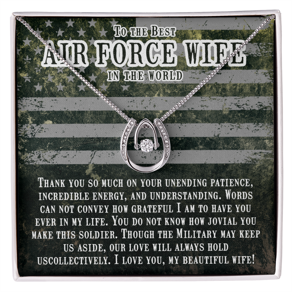 To My Wife Unending Patience Lucky Horseshoe Necklace Message Card 14k w CZ Crystals-Express Your Love Gifts