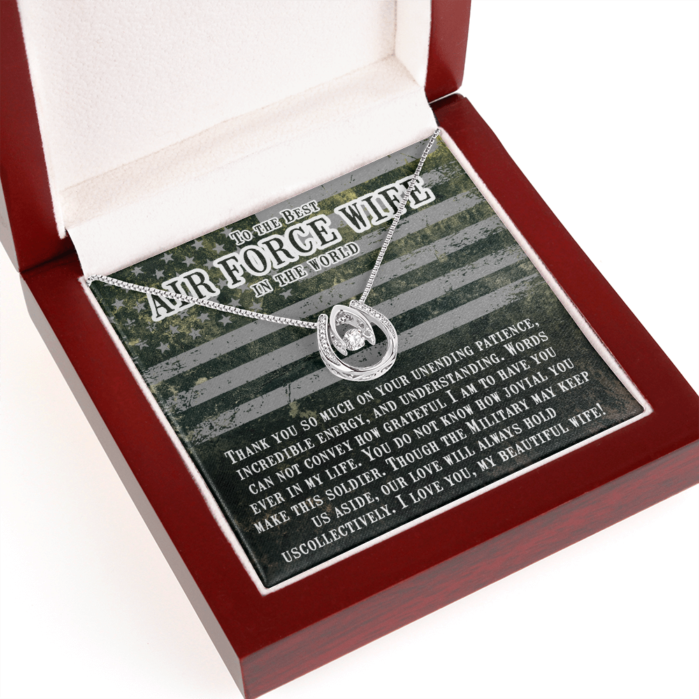 To My Wife Unending Patience Lucky Horseshoe Necklace Message Card 14k w CZ Crystals-Express Your Love Gifts