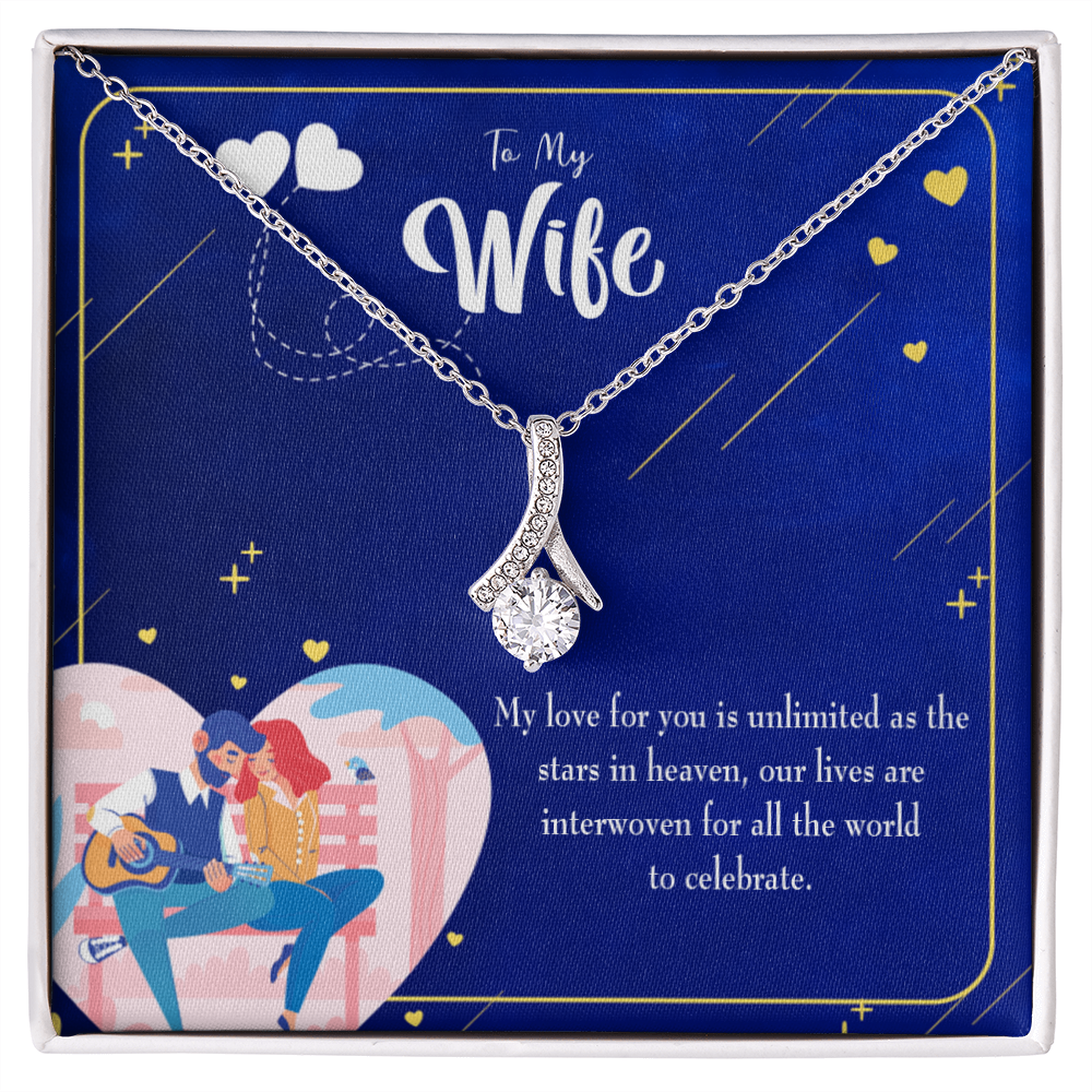 To My Wife Unlimited Love Alluring Ribbon Necklace Message Card-Express Your Love Gifts