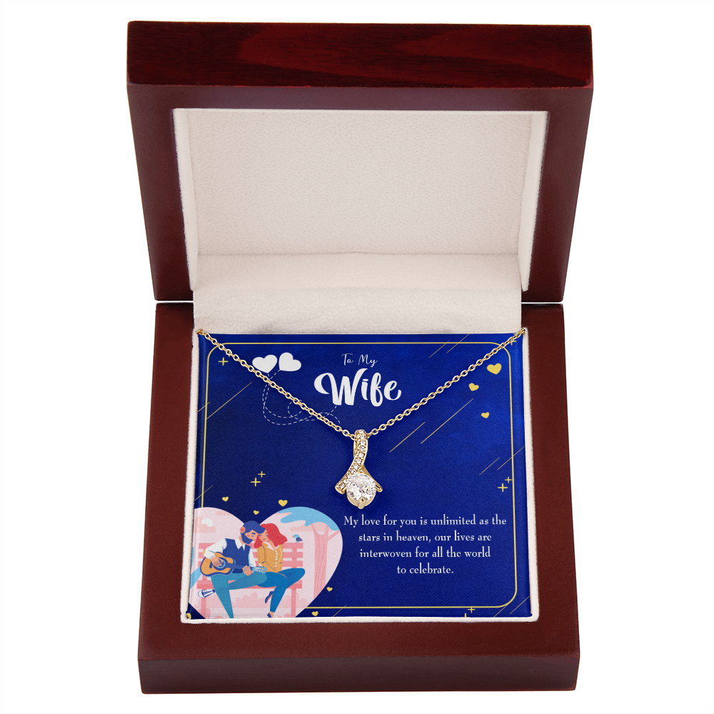 To My Wife Unlimited Love Alluring Ribbon Necklace Message Card-Express Your Love Gifts