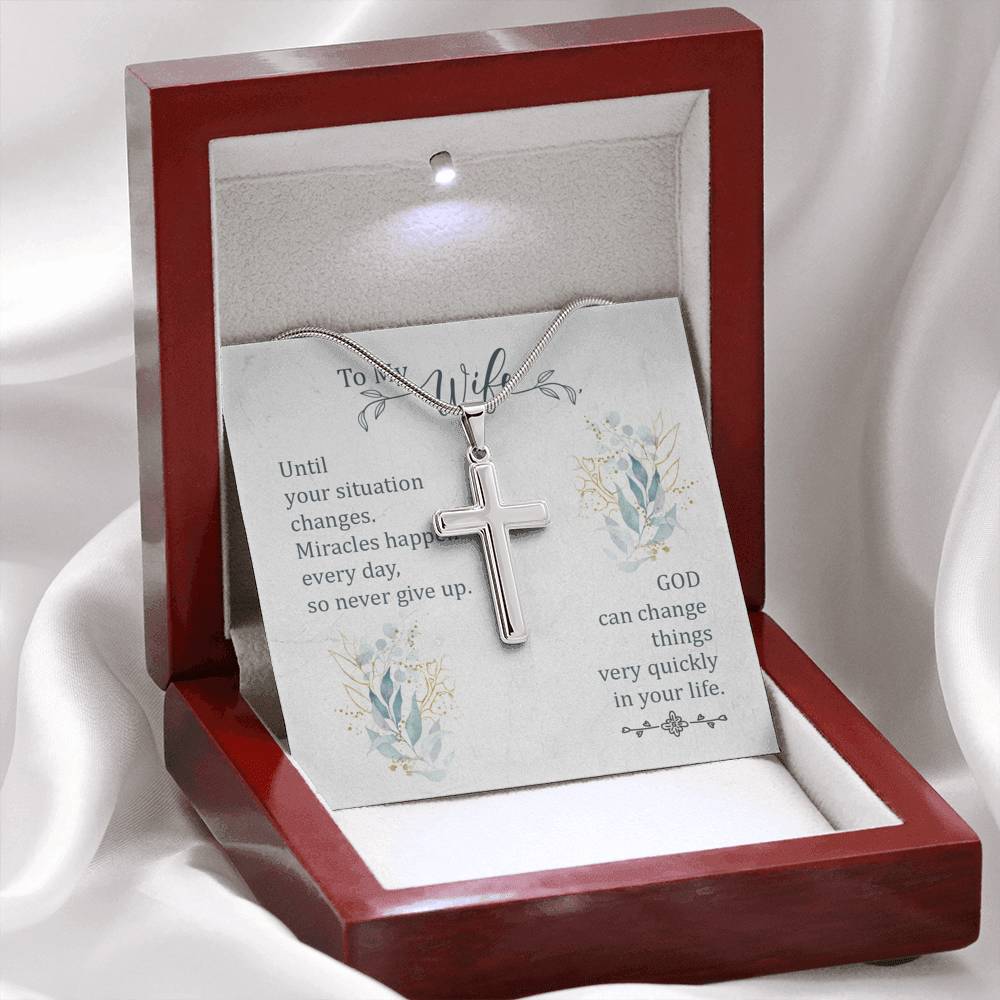 To My Wife Until Your Situation Change Cross Card Necklace w Stainless Steel Pendant-Express Your Love Gifts