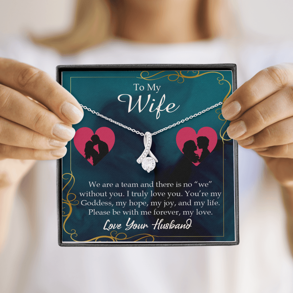 To My Wife We Are a Team Alluring Ribbon Necklace Message Card-Express Your Love Gifts