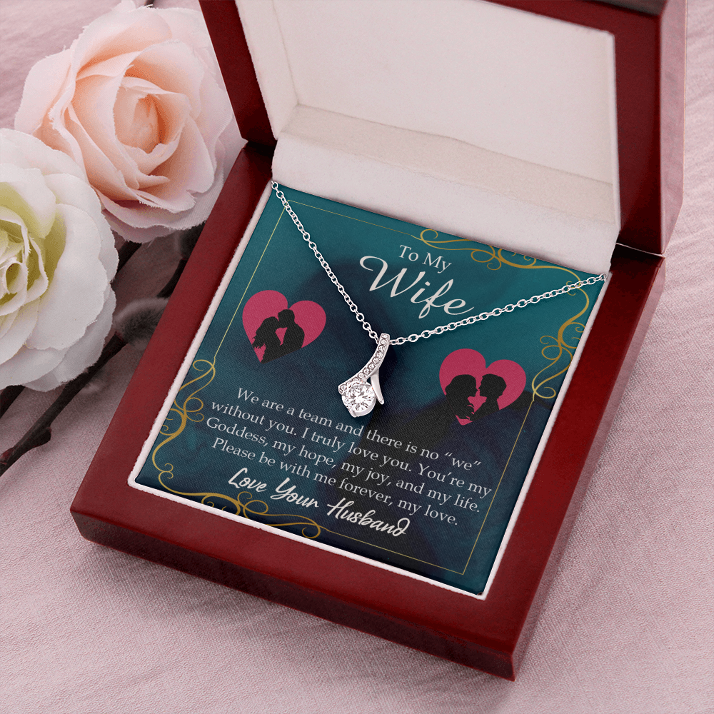 To My Wife We Are a Team Alluring Ribbon Necklace Message Card-Express Your Love Gifts