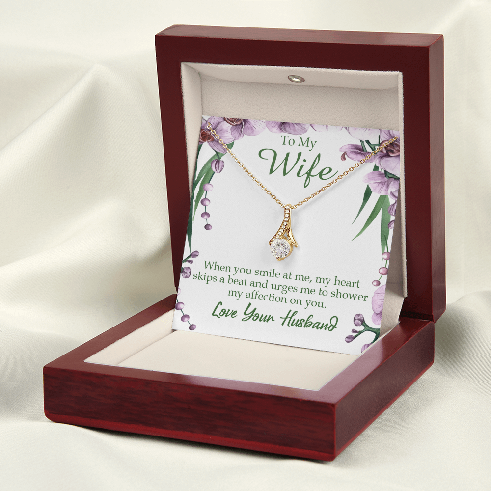 To My Wife When You Smile at Me Alluring Ribbon Necklace Message Card-Express Your Love Gifts