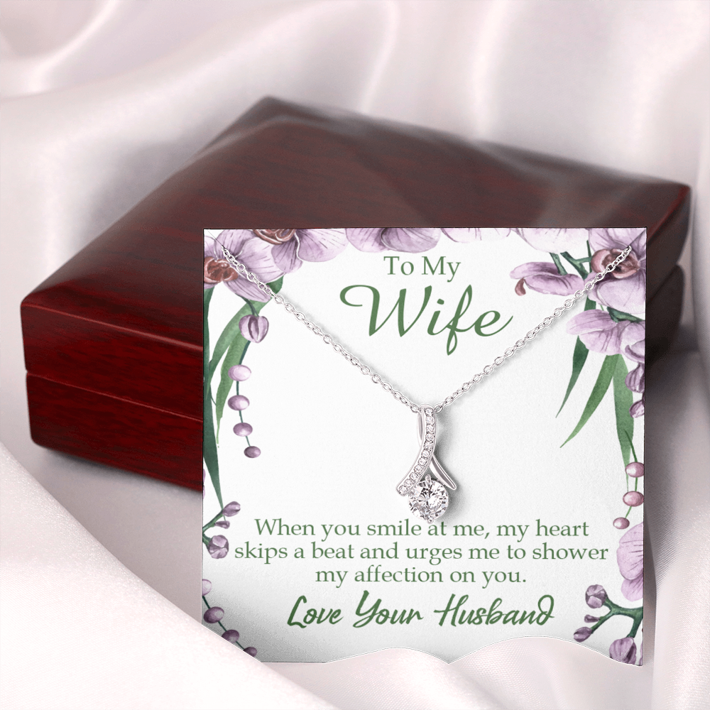 To My Wife When You Smile at Me Alluring Ribbon Necklace Message Card-Express Your Love Gifts