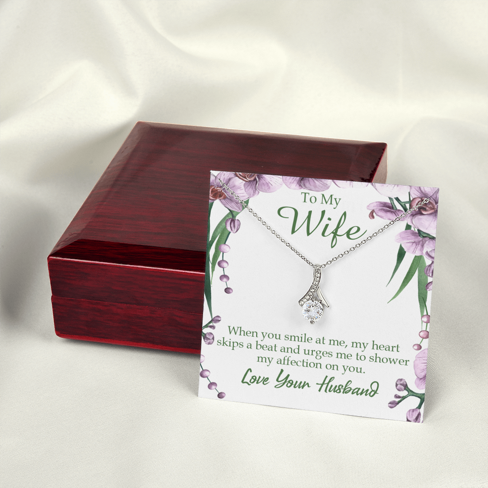 To My Wife When You Smile at Me Alluring Ribbon Necklace Message Card-Express Your Love Gifts