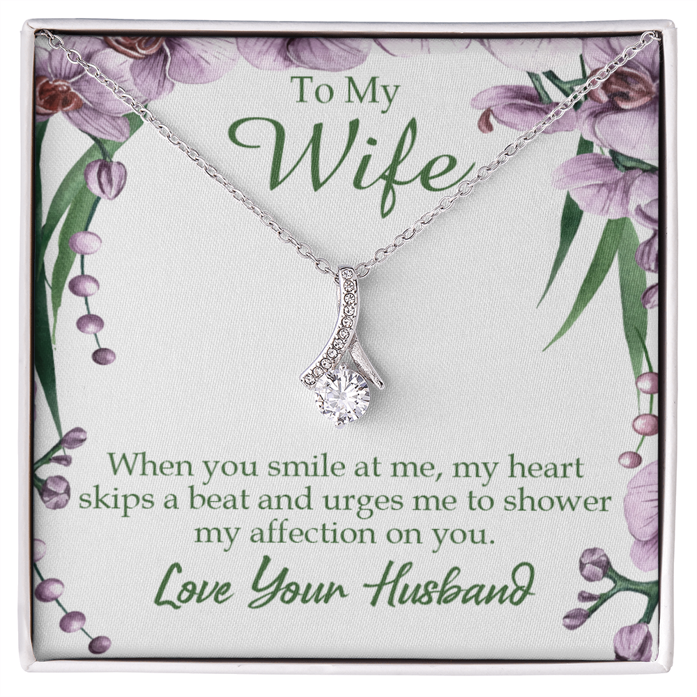 To My Wife When You Smile at Me Alluring Ribbon Necklace Message Card-Express Your Love Gifts