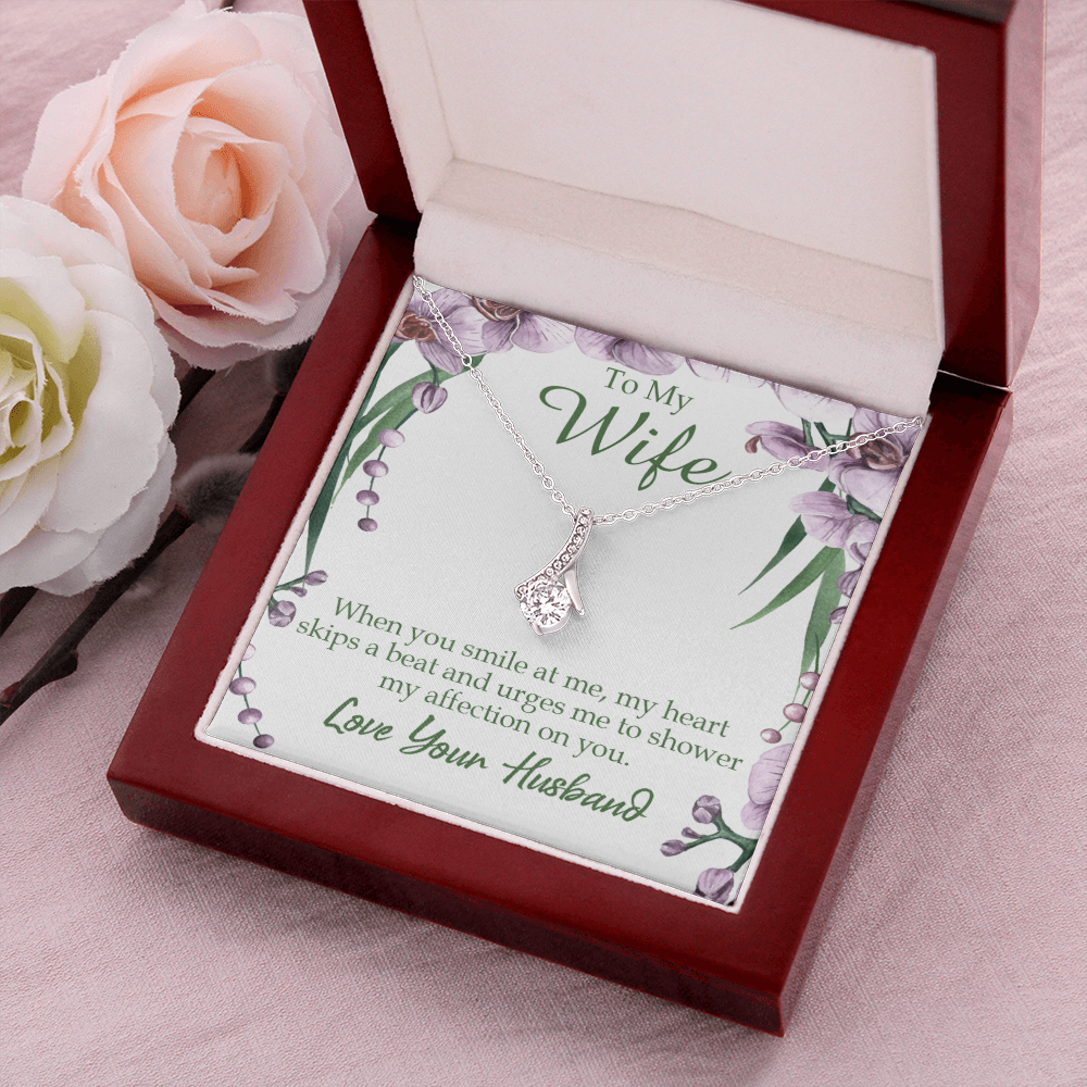 To My Wife When You Smile at Me Alluring Ribbon Necklace Message Card-Express Your Love Gifts