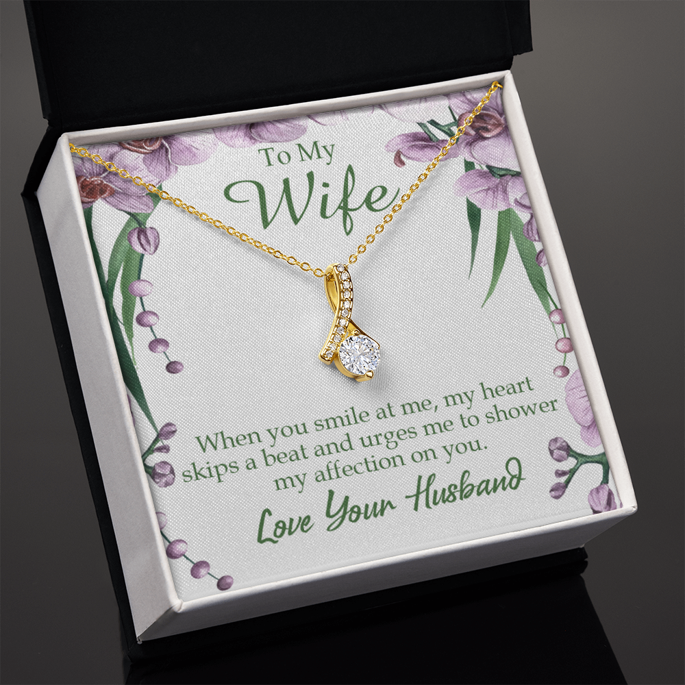 To My Wife When You Smile at Me Alluring Ribbon Necklace Message Card-Express Your Love Gifts